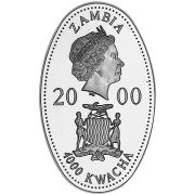 SILVER ZAMBIA 4000 KWACHA OVAL PROOF COIN - YEAR 2000. RARE FIND !