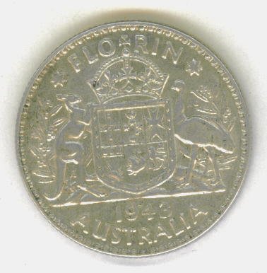 SILVER 1943 AUSTRALIAN FLORIN - BEAUTIFUL COIN!