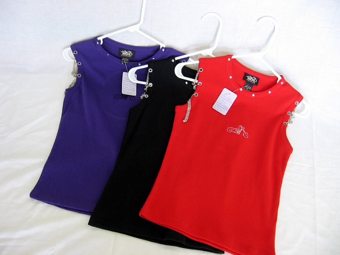Choppers For Chics Shoulder Chain Tank Top Red Purple or Black only 15.99 Choose Size