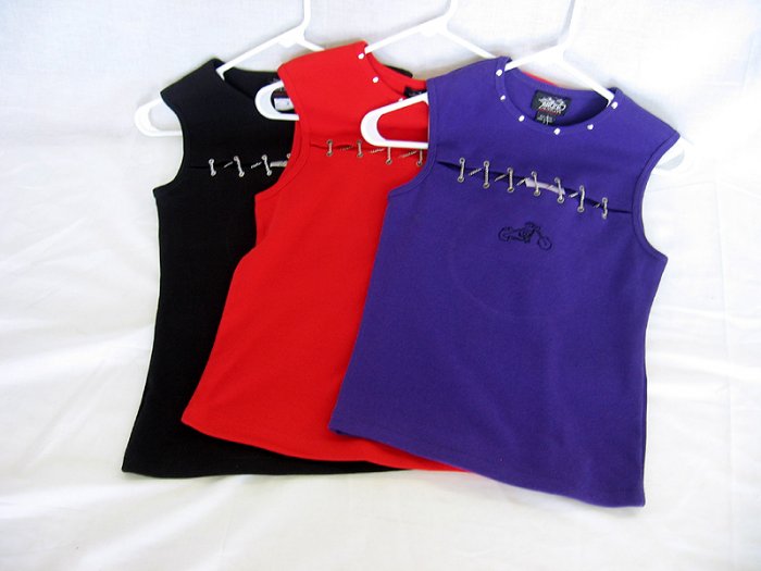 Choppers For Chics Center Chain Tank Top All Hemmed Finish, Not Surged, Red Black Purple 15.99