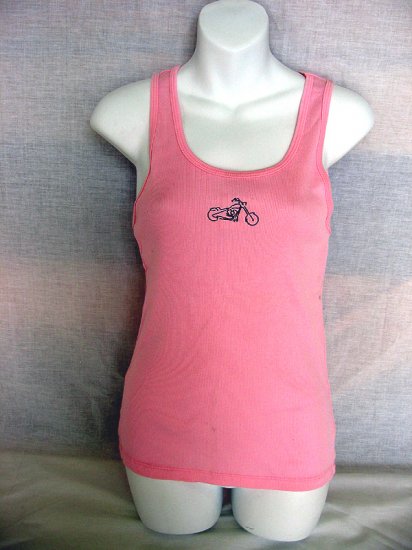 Choppers For Chics Tank top Womens Motorcycle Pink Ribbed Knit With Custom Embroidery 12.99