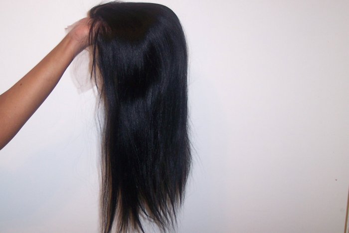 Lace Frontal Wig 18" 100% Indian Remy Hair (#1) Yaky Perm Straight