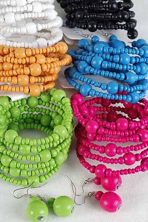 Bracelet & Earring Sets Bunch Beads Flexable Color Asst/DZ 6 Color Asst