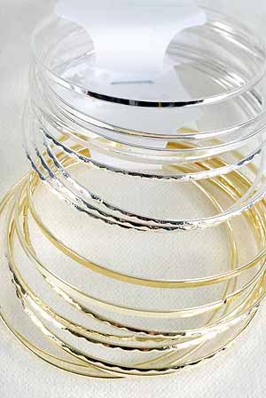 9pcs Bangles Asst Patterns 3in Wide-DZ Choose Gold Or Silver Finish