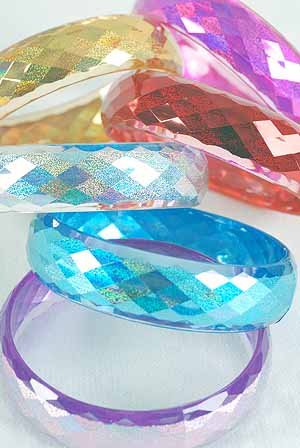 Bracelet Bangle Acrylic With Glitters 3'' Wide/DZ 6 Color Asst,Dialmond Cut