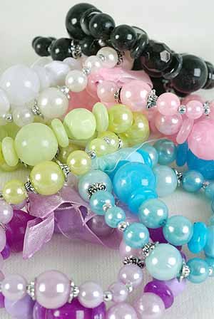 Bracelet Lucite W Pearls Mix, Stretch/DZ ** New Arrival** 6Color Asst