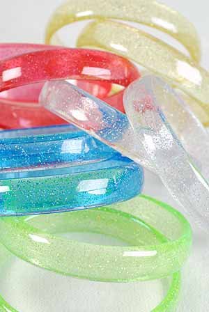 2pcs Bangles With Glitters Transparents 3'' Wide Color Asst/DZ** 6 Color Asst
