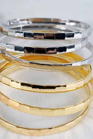Bangles 3pcs Bamboo Style Look,3'' Wide/DZ Choose Gold Or Silver Finish