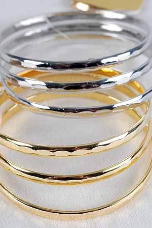 Bangles 3pcs Metal Hammered Finish 3'' Wide/DZ Choose Gold Or Silver Finish