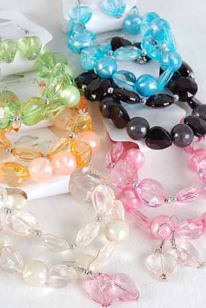 Bracelet & Earring Set 2 String Crystal& Pearl Mix/ ** New Arrival** 6Color Asst,Stretch