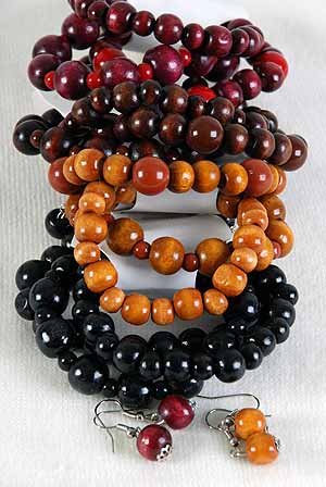 Bracelet & Earring Set 3 String Wooden Beads/DZ **NEW** Natural Color Sellection