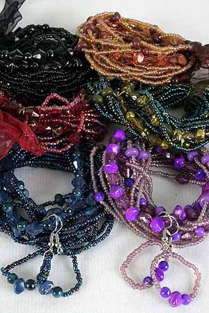 Bracelet & Earring Set Bunch Beads W Crystals Stret ** New Arrival** Color Asst,Stretch