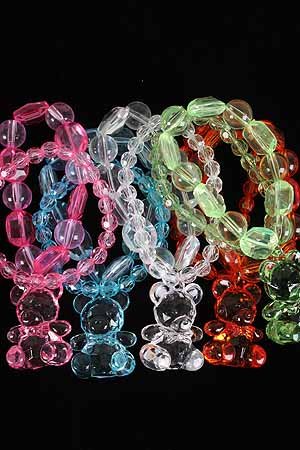 Bracelet & Earring Set Large Crystal Bear W Beads/D ** New Arrival** Changleable,Stretch,Color Asst