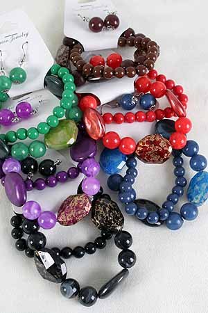 Bracelet & Earring Set Lucite Sprint Pain & Beads/Dz **NEW** 6 Color Asst