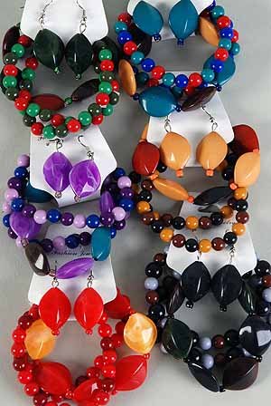 Bracelet & Earring Set Marble Over Shape Stretch/DZ **NEW** winter Selection,6 Color asst