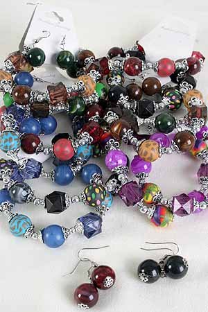 Bracelet & Earring Set Poly W Crystals Stretch/DZ ** New Arrival** Stretch
