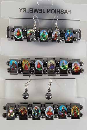 Bracelet & Earring Set Religious Hemetite W Magnet **HOT** Hemetite With Magnet