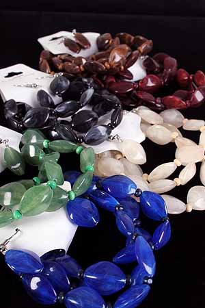 Bracelet & Earring Set, Lucite W wooden Beads/Dz Stretch,Fall Colors