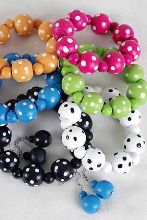 Bracelet & Earring Sets 22mm Ball W Polkadot Stretch/DZ Stretch,6 Color Ast