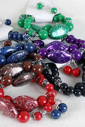 Bracelet & Earring Sets Acrylic Spray Paint W Beads/DZ 6 Color asst,Stretch