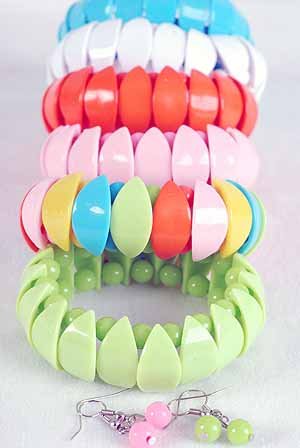 Bracelet & Earring Sets Acrylic W Art Deco Look,stretcht/DZ 7 Color Asst,Art Deco Look