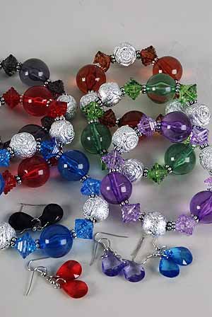 Bracelet & Earring Sets Large Lucite Ball W Silver Metallic/DZ ** New Arrival** Color Asst,Stretch