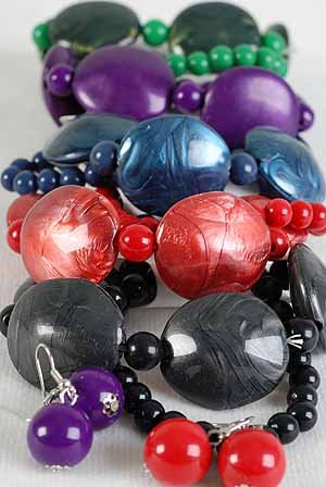 Bracelet & Earring Sets Large Poly Silky W Beads/DZ/dz 6 Color Asst
