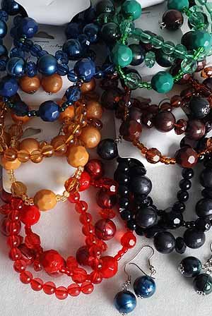 Bracelet & Earring Sets Silky Pearl Ball W Beads/DZ 6 Color Asst