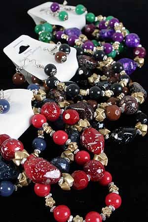 Bracelet & Earring Sets Solid Glitter Black W Beads/DZ **NEW** 6 Winter Color Asst,Stretch
