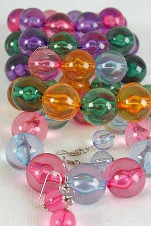 Bracelet & Earring Sets,24mm ball W Transparent, Multi Colors/dz **Stretch**