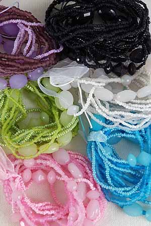 Bracelet & Earring Sets,candy Color,Lucite W Beads, Stretch/DZ ** Stretch**6 Color Asst