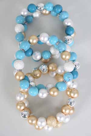 Bracelet 14mm Color Bead Asst Stretch/DZ **Nickel Free** Gold silver Turquoise Mix