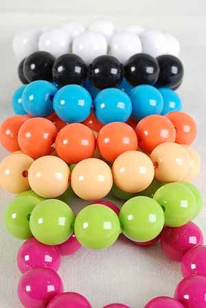 Bracelet 22mm Solid Ball Stretch/dz New 7 Color Asst,Stretch