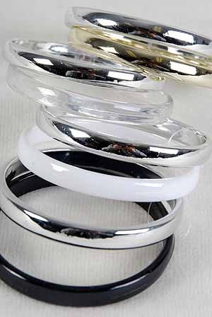 Bracelet 2pcs Bangles Metallic With Acrylic Mix/DZ Color Asst