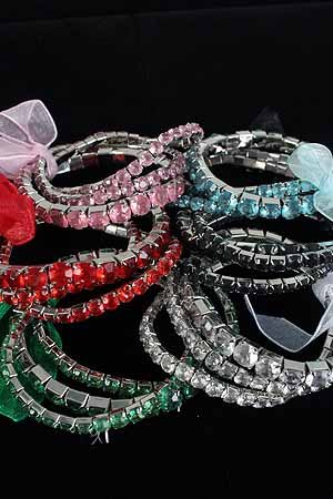 Bracelet 3pcs SingleTennis W Ribbons,Stretch/DZ 6 Color asst **HOT**