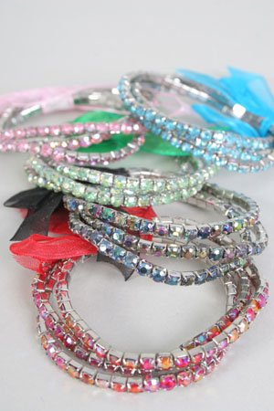 Bracelet 3pcs Tennis W Ribbons/DZ Asst colors **Stretch**