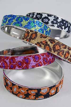 Bracelet Bangle 3'' Widw,Metallic Leopard Print/DZ **New Arrival** 6 Color Asst - Import Item 7/