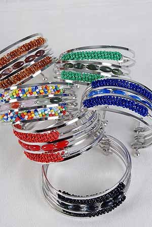Bracelet Bangle Acrylic Ovel Bead & Indian Bead Mix /dz ** Ne w Arrival** 6 Color Asst