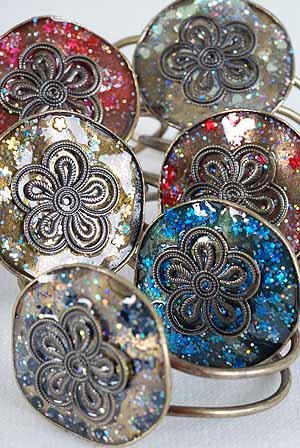 Bracelet Bangle Circle Flower & Glitters Brass Finish/DZ ** New Arrival** 6 Color Asst - GB216/GW45