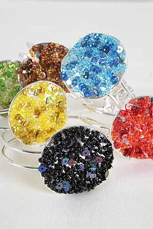 Bracelet Bangle Circle W Bead & Sequins/DZ ** New Arrival** 6 Color Asst -