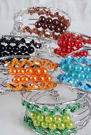 Bracelet Bangle Color Pearl W Beads Asst/dz ** New Arrival** 6 Color Asst