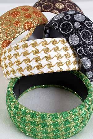 Bracelet Bangle Glitter Circles & Checker Mix/DZ ** New Arrival** Asst Color& Patterns