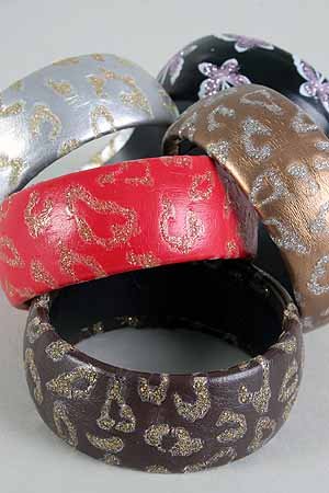 Bracelet Bangle Leather Feel W Glitter Animal Look/DZ **NEW** Color Asst