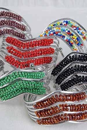 Bracelet Bangle V shape W Indian Beads color Asst/dz ** New Arrival** 6 Color Asst