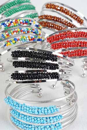 Bracelet Bangle W Solid Color Beads/dz ** New arrival** 6 color asst