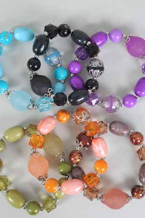 Bracelet Bead With Lucites ,6 Color Asst/DZ **NEW Arrival** Stretch