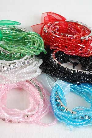 Bracelet Beads W Ribbons 6bColor Asst/DZ 6 Color asst,Stretch