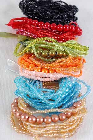 Bracelet Bunch Pearl With Beads, Stretch/DZ 6 Color Asst