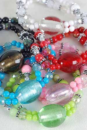 Bracelet With Large Venation Glass,Stretch/DZ 6 Color Asst