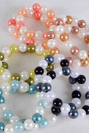 Bracelets 2String 14mm Pearls Color Asst,Stretch/DZ ** New** 6 Color Asst